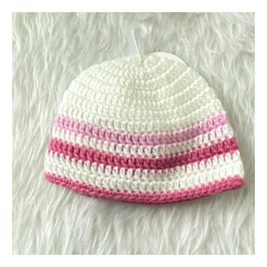 Lot of 4 Baby Infant Assorted Knit Caps Hats Pink, Red, Off White, Reindeer NEW image {3}