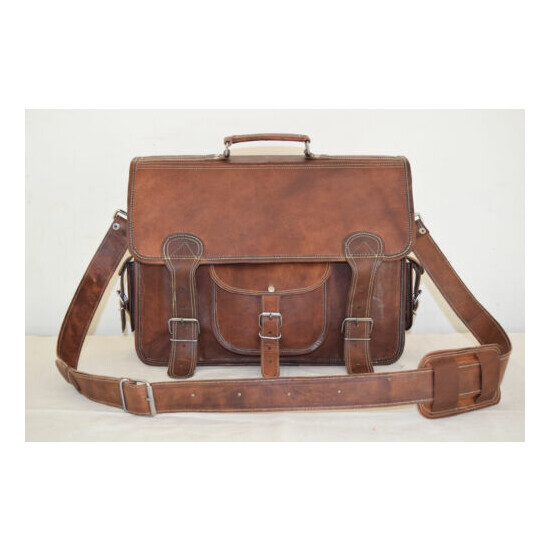 Briefcase Messenger Bag 17 In Laptop Satchel Office Shoulder Bag Vintage Leather image {2}