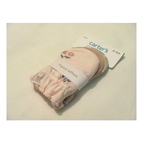 NEW 0-3 MO. CARTER'S BABY GIRL'S LITTLE BABY BASICS 3-PAIR MITTENS image {2}