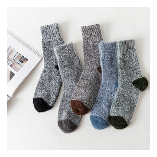 5 Pcs Men's Socks Wool Winter Thermal Soft Thick Chunky Socks Breathable image {1}