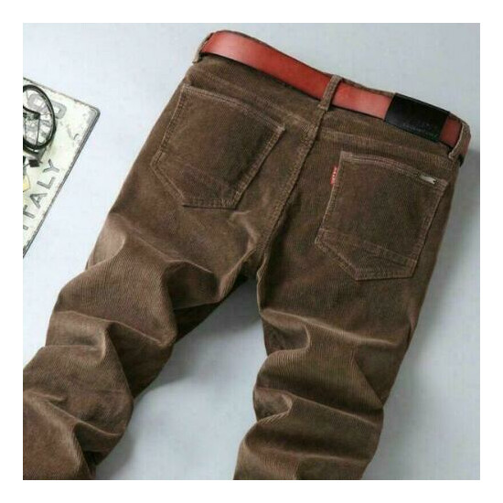 Men's Casual Business Pants Corduroy Straight Stretch Trousers Plain Slim Fit  image {8}