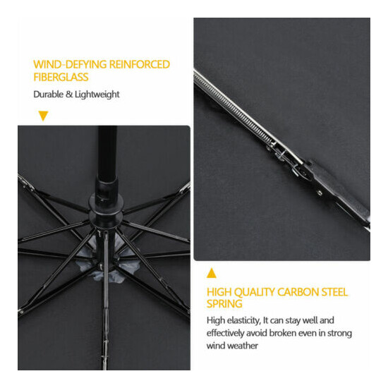 Large 50+ Anti-UV Sun Rain Protection Windproof 3 Folding Golf Umbrella Black image {4}