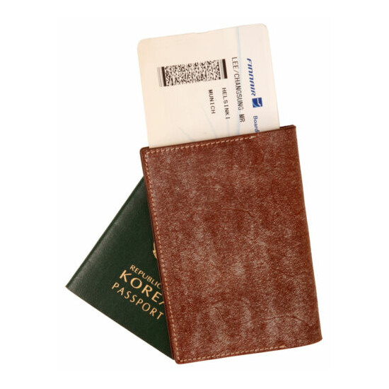 Genuine leather passport holder case Waxy Brown cover wallet card protect travel image {1}