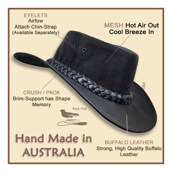 【oZtrALa】 Hat BUFFALO Leather Cowboy Western Jacaru Men Women AUSTRALIAN Outback image {6}