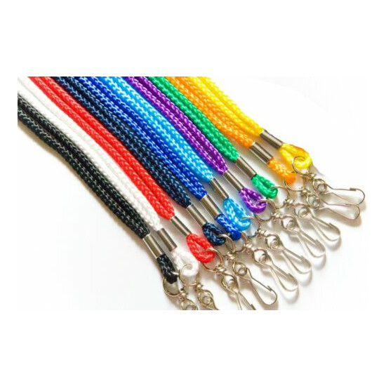Lot 100 Round ID NECK Lanyards J Hook - STRAP ID Badge Assorted 10 Bright Colors image {1}