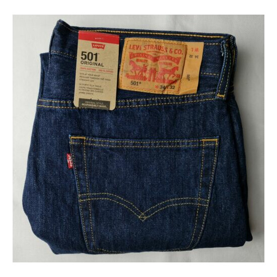 New Men Levis 501 Original Regular Fit Straight Leg Dark Blue Rinse Denim Jeans  image {1}
