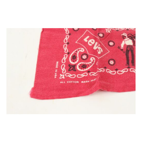 Vintage 60s Levis Spell Out All Over Print Bandana Handkerchief Red USA 20" image {4}