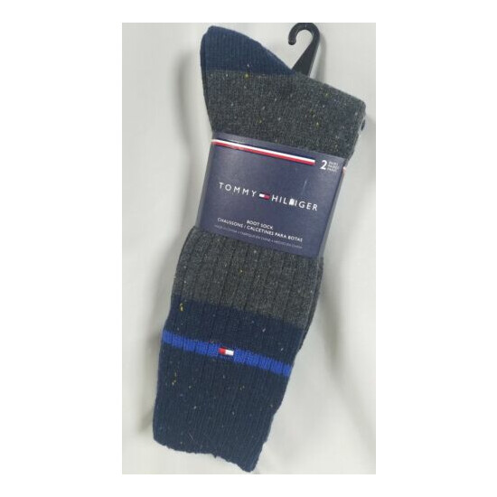 Tommy Hilfiger 2 Pair Boot Socks, Wool Blend Gray & Navy Fits Shoe Size 7-12 image {1}