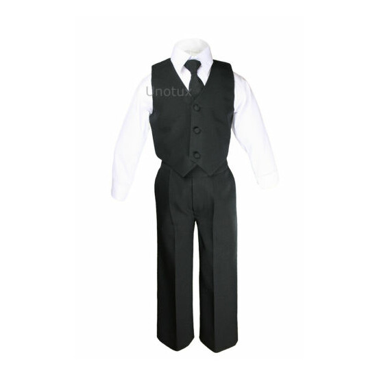 7pcs Baby Boy Teen Formal Wedding Party Black Tuxedo Suits + Color Vest Tie Set image {4}