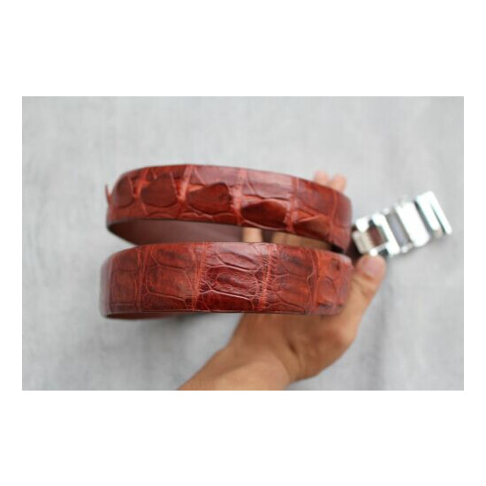 WITHOUT JOINTED-Red Brown Genuine ALLIGATOR, Crocodile Leather Skin MEN'S BELT image {4}