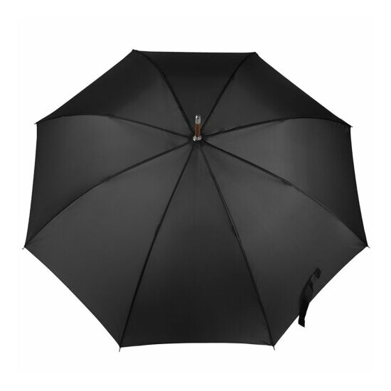 Black Wooden Stick Umbrella Automatic Open Long Crook Handle Sun Protection 48in image {2}
