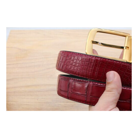 No Jointed - Dark Red Real CROCODILE Belly LEATHER Skin Men's Belt - W 1.3 inch image {4}