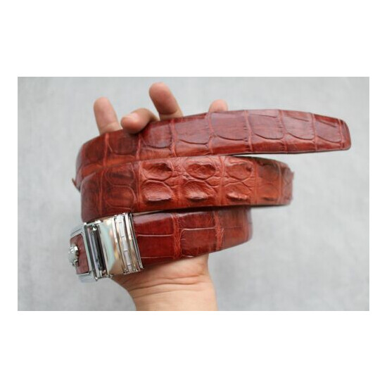 WITHOUT JOINTED-Red Brown Genuine ALLIGATOR, Crocodile Leather Skin MEN'S BELT image {2}