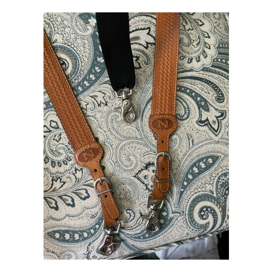 Nocona Belt Co Men's XL Leather Braided Design Suspenders with Buckle Ends image {1}