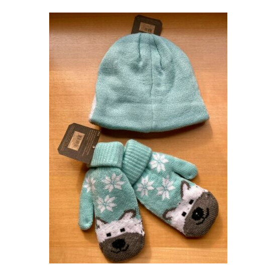 Field & Stream Youth Polar Bear Hat Set of 2: Cabin Beanie & Mittens Blue Gray  image {3}