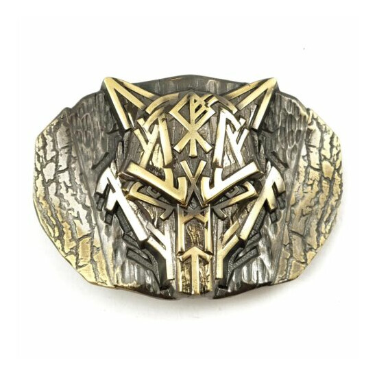 Runic Wolf Belt buckle, Scandinavian Old Norse Celtic wild animal werewolf image {1}