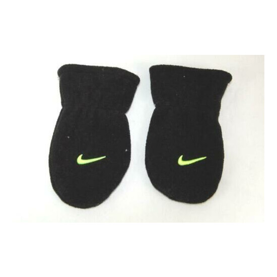 Pair Of Nike Fleece Baby Infant Mittens Black Neon Green Nike Logo Embroidered  image {1}
