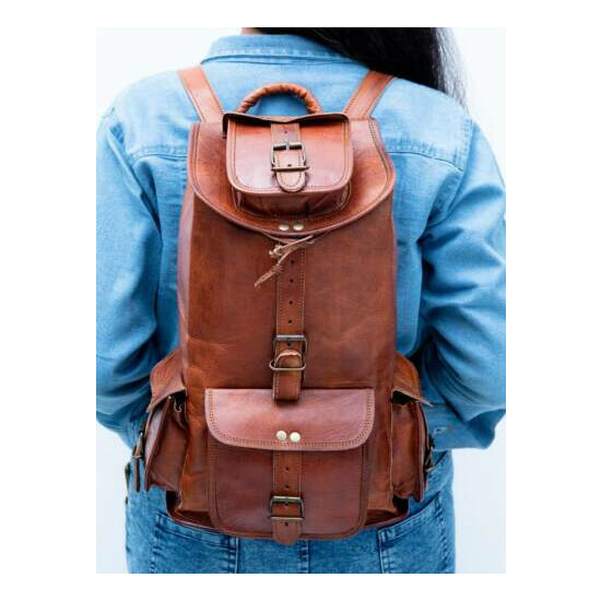 Real genuine Leather Men's Backpack Satchel Brown Vintage Bag laptop Rusksack image {1}