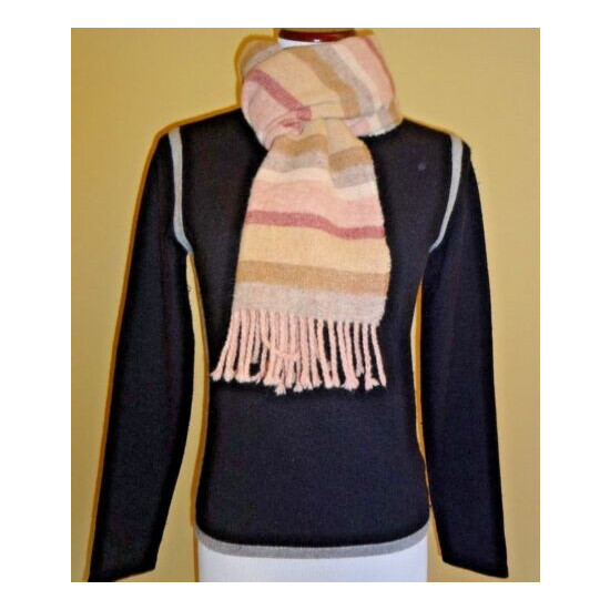 VTG Altea Milano Unisex Wool Light Pink Multi Stripes Oblong with Fringes Scarf image {4}