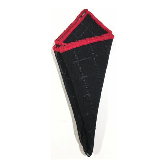 Pocket Square Black Georgette With Red Stitched Borders Made By Squaretrapny.com image {4}