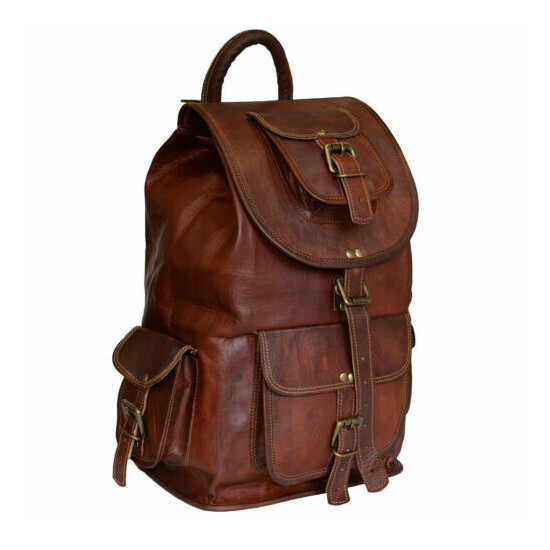 Backpack Genuine Leather Laptop Bag Vintage Men Satchel Rucksack Messenger New image {1}