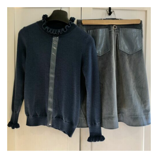 2 PC Boutique Outfit Blue Sweater & Skirt Set SZ 12 - Paisley Brand EUC! image {1}