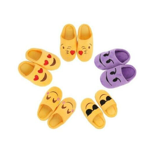 1 x Pair Soft Boy Girls Emoji Slipper Bedroom Unisex Shoes Household Indoor Cozy image {1}