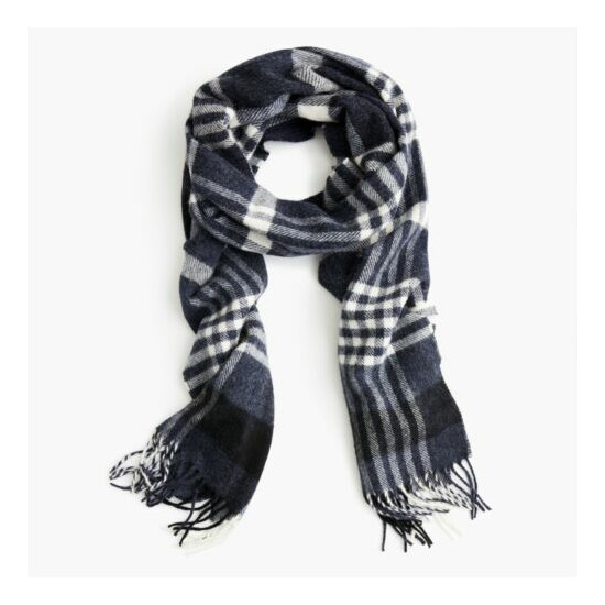 ABRAHAM MOON FOR J.CREW Wool Scarf HEATHER NAVY / IVORY E3870 Made in UK *plaid image {1}