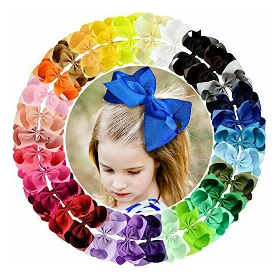 30Pack 6in Grosgrain Ribbon Hair Bows Baby Girl's Clips Large Big Hair Bows Clip image {1}
