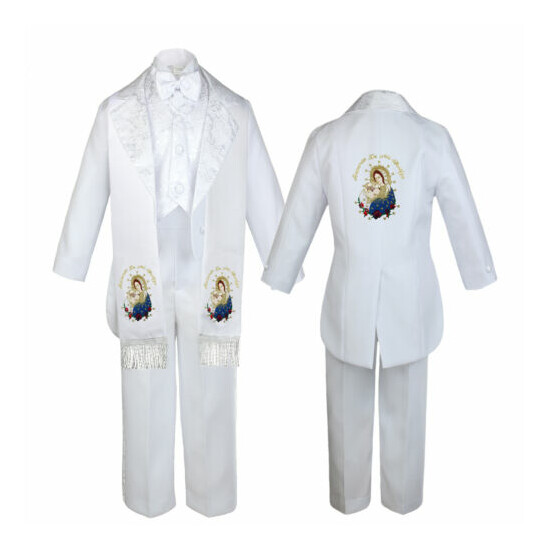 Boy Baby Baptism White Tail Tuxedo Color Embroidery Mary Maria Pope Stole Sm-7 image {6}