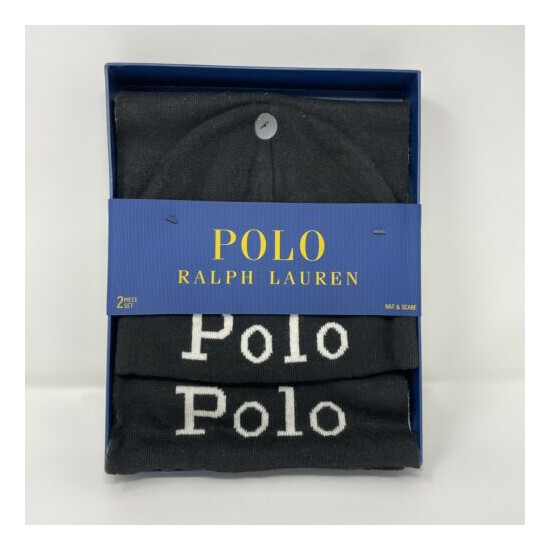 Polo Ralph Lauren 2 Piece Set Black Hat & Scarf Gift Box One Size Unisex Adult image {1}