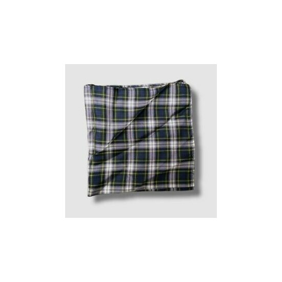 $39 Tommy Hilfiger Men's White Blue Green Plaid Silk Pocket Square image {1}
