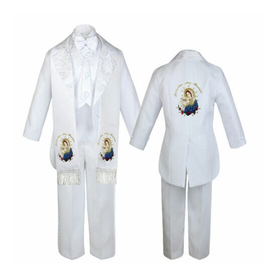 Boy Baby Baptism White Tail Tuxedo Color Embroidery Mary Maria Pope Stole Sm-7 image {4}