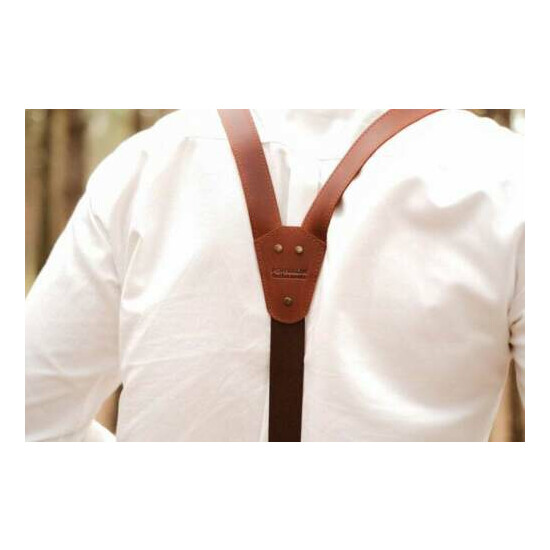 Leather suspenders for men in brown color (Clip-On) image {4}