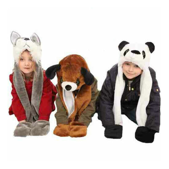 Childrens Kids Boys And Girls Animal Hat with Tail and Pockets winter hat image {1}