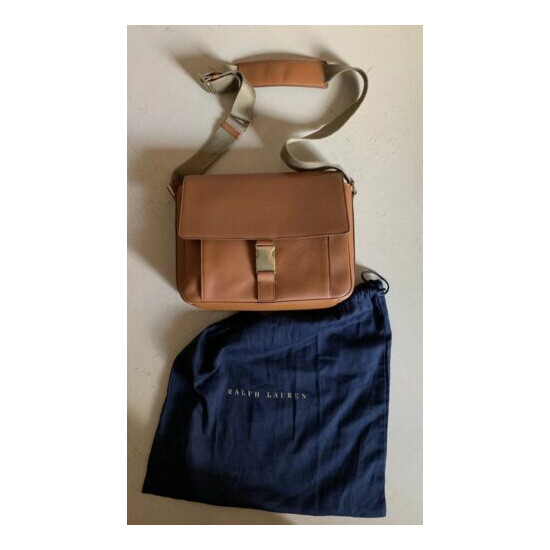New $1200 Ralph Lauren Purple Label Leather Messenger Sholder Bag Brown Italy image {2}