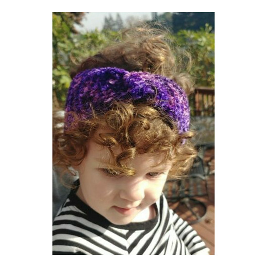 Girls Velvet Twisted Crochet Earwarmer Headband Dark Purple Multi Handmade NEW image {1}