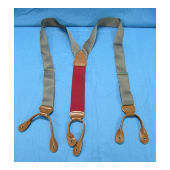 TRAFALGAR Suspenders/Bracers MAROON/GRAY Brown Leather Tabs WOVEN Adjustable  Thumb {1}