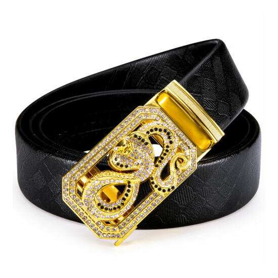 USA Men Gold Crystal Snake Adjustable Ratchet Buckle Leather Belt Waistband image {2}