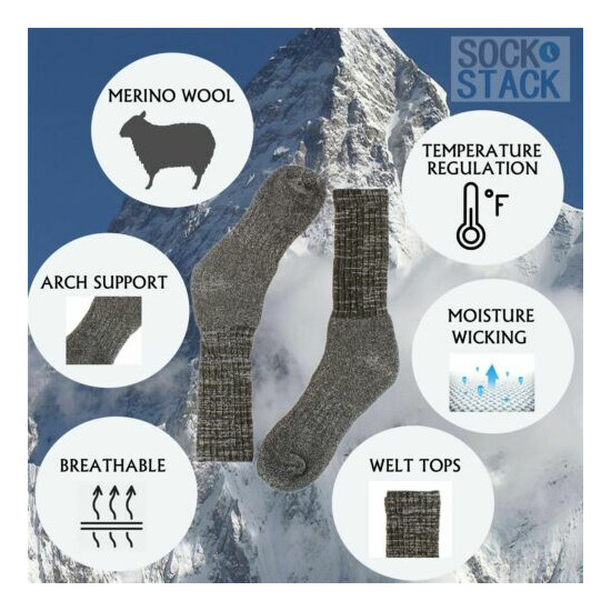 Men's Merino Wool Socks, Breathable Thermal Hiking Trekking Socks, Pack of 6 image {2}