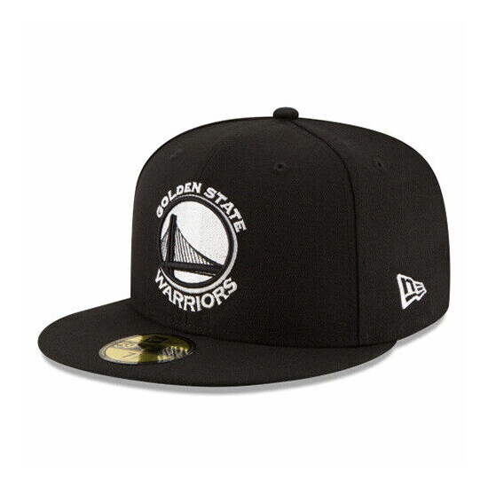 New Era Golden State Warriors Fitted Hat Black White Basic NBA Official Game Cap image {4}