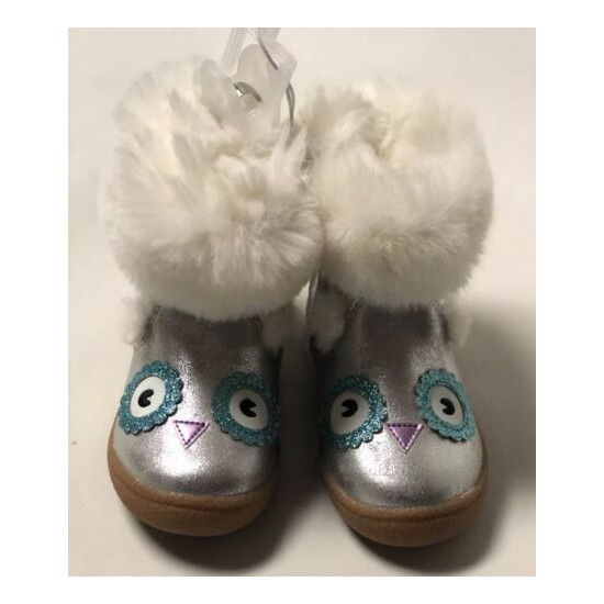 New Girls Boots Booties Cat & Jack Silver Owl 6 image {2}
