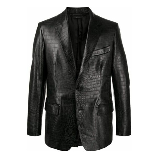Mens Genuine Lambskin Real Leather Blazer Black Button Coat Soft Stylish - MBK36 image {1}