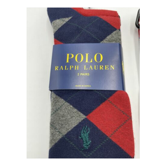 New Polo Ralph Lauren Men's 2 Pack Argyle & Solid Logo Crew Socks, Size 10-13  image {4}