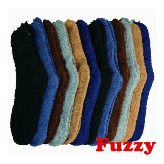 6 Pairs For Men Soft Cozy Fuzzy Winter Warm Solid Slipper House Socks Size 10-13 image {1}