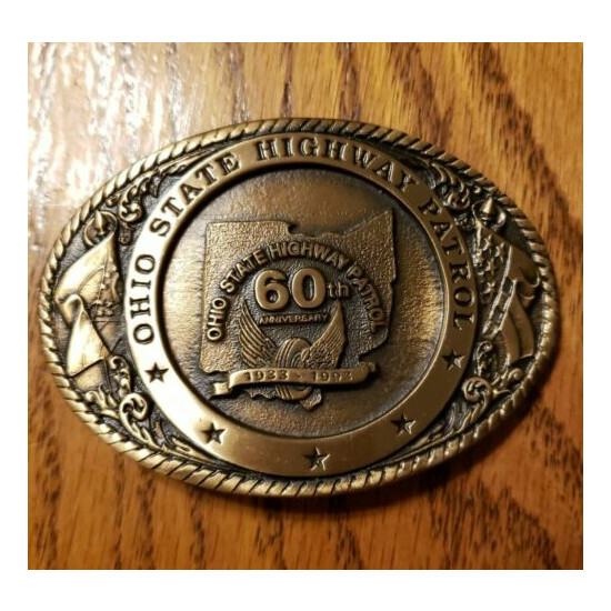 VTG OHIO STATE HIGHWAY PATROL 1933-1993 60TH ANNIVERSARY GOLD PLATED BELT BUCKLE image {1}