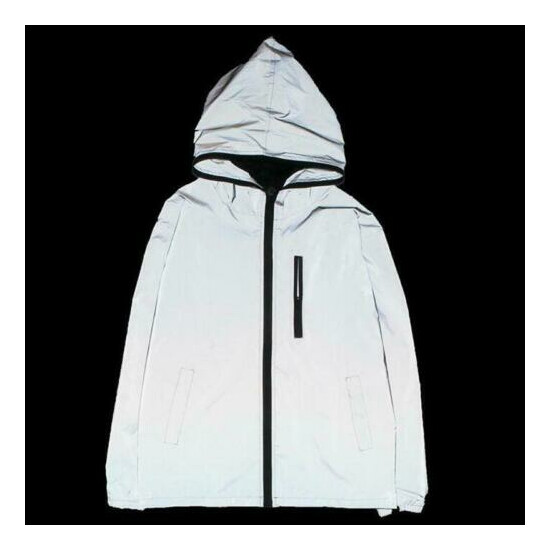 Mens 3M Reflective Hooded Biker Jacket Travel Hip Hop Sport Coat Waterproof Boys image {2}