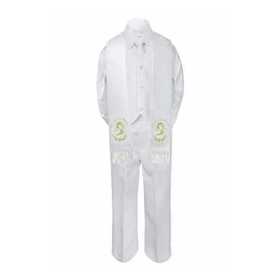 5pc Baby Boy Virgin Mary Pope Stole Baptism White Neck or Bow Tie Vest Suit Sm-7 image {3}