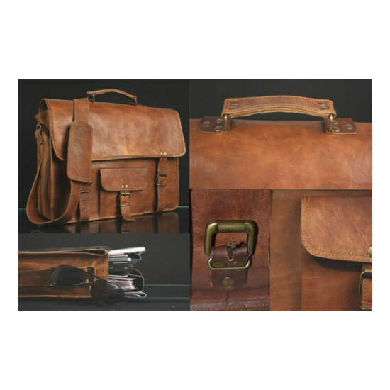 Distressed Leather Standerd Quality Messenger Bag Laptop Briefcase Men's Satchel image {2}