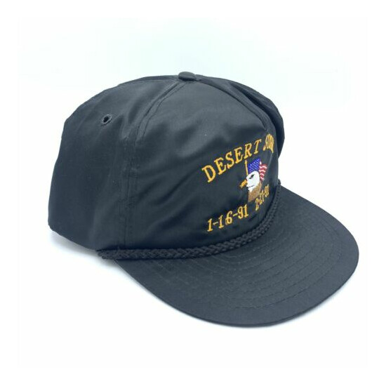 VINTAGE 90's Desert Storm Embroidered StrapBack Black Nylon NISSIN Hat Cap image {3}